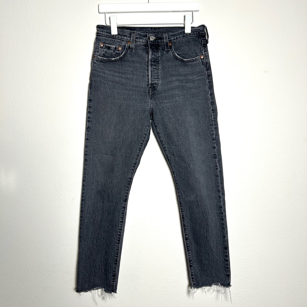 Levis Black Cotton 501 Skinny Raw Hem Button Fly Jeans Womens 25